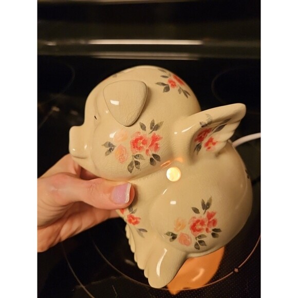 Vintage Intertek Ceramic Winged Pig Floral Lamp Model Sc-824 6" - Works! - Picture 7 of 9